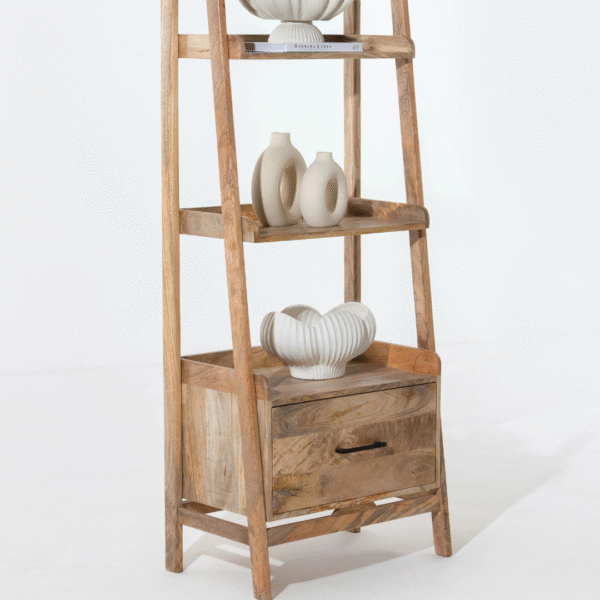 Ritzha Bronwen Wooden Ladder Shelf In Natural Finish