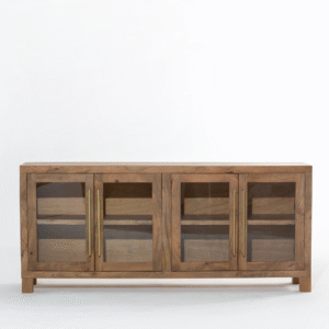 Ritzha Lunaria Wooden Display Sideboard Rattan Sideboard For Living Room