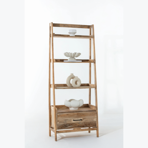 Ritzha Bronwen Wooden Ladder Shelf In Natural Finish