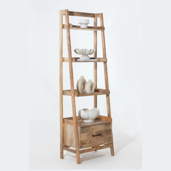 Ritzha Bronwen Wooden Ladder Shelf In Natural Finish