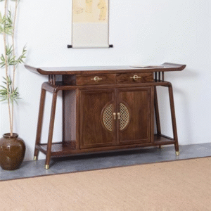 Ritzha Wooden Console Table with Metal Handle Zen Decoration Console Table for Entrance Porch