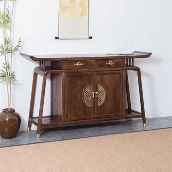Ritzha Wooden Console Table with Metal Handle Zen Decoration Console Table for Entrance Porch