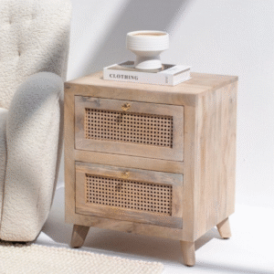 Ritzha Hana Two Drawer Rattan Side Table | Wooden Sidetables Online in India