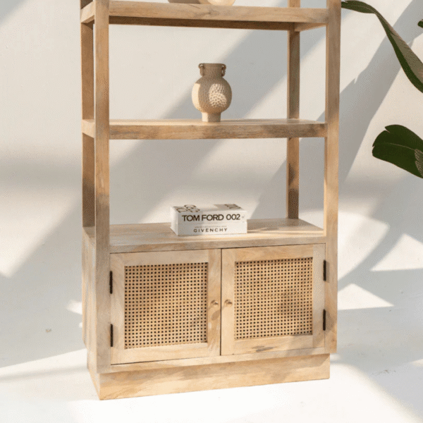 Ritzha Oslo Wooden Bookcase | Wooden Rattan Bookshelf