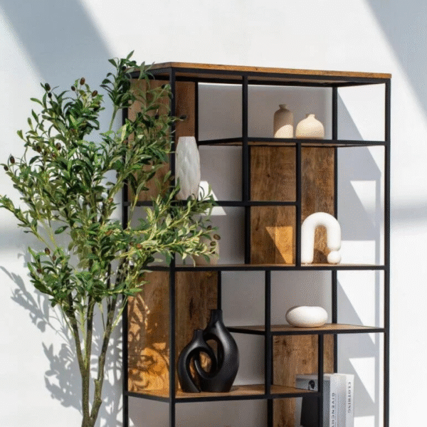 Ritzha Irida Shelf Unit with Two Drawers | Wooden Bookshelf + Iron