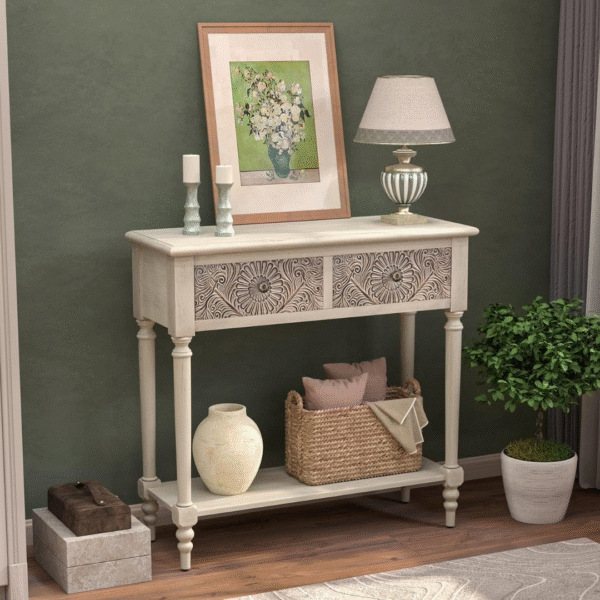 Ritzha COSIEST Console Table In Gray White Finish