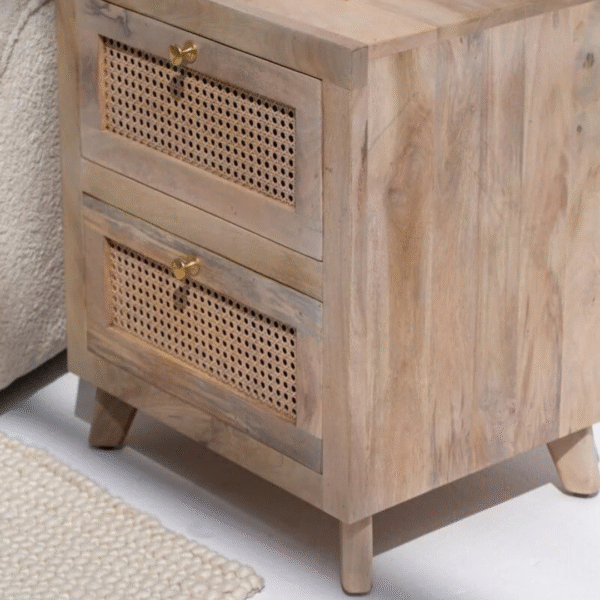 Ritzha Hana Two Drawer Rattan Side Table | Wooden Sidetables Online in India