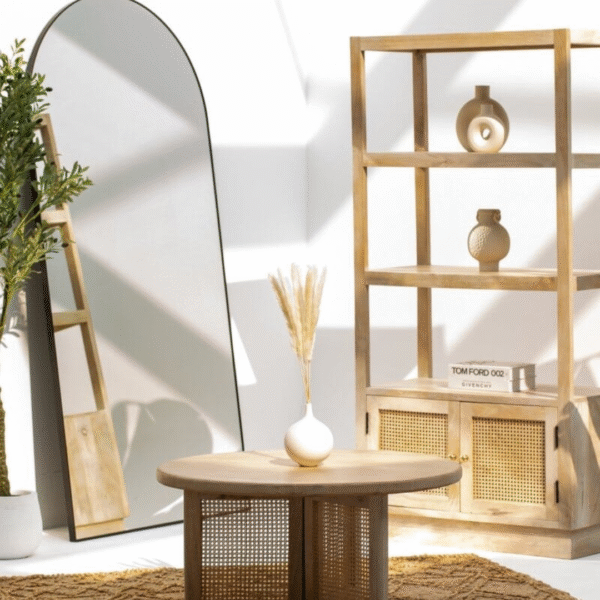 Ritzha Oslo Wooden Bookcase | Wooden Rattan Bookshelf