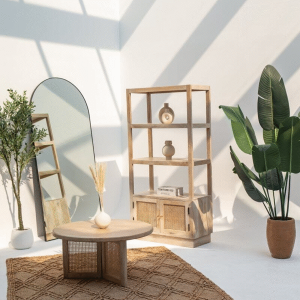 Ritzha Oslo Wooden Bookcase | Wooden Rattan Bookshelf
