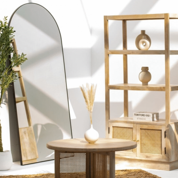 Ritzha Oslo Wooden Bookcase | Wooden Rattan Bookshelf