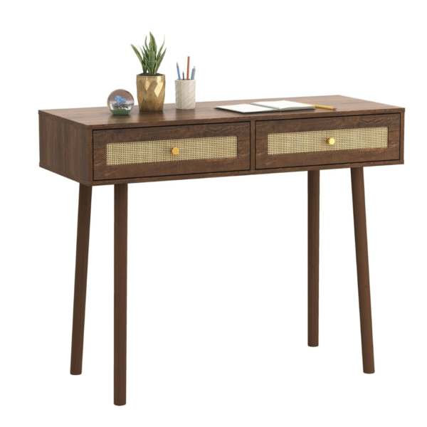 Ritzha Loft & Luv Remy Boho Mid-Century Console Entryway Table with Natural Rattan with Storage Drawer and Open Shelf