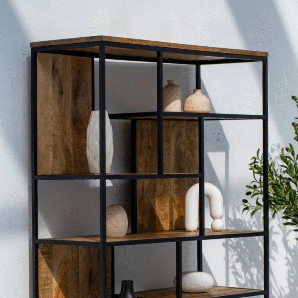 Ritzha Irida Shelf Unit with Two Drawers | Wooden Bookshelf + Iron