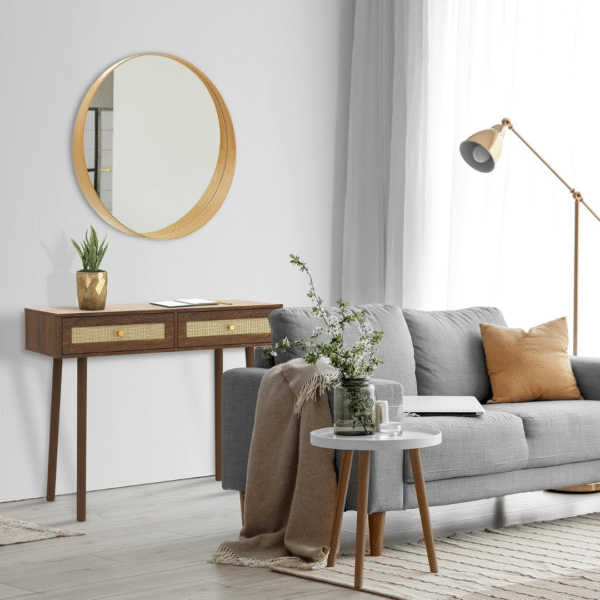 Ritzha Loft & Luv Remy Boho Mid-Century Console Entryway Table with Natural Rattan with Storage Drawer and Open Shelf