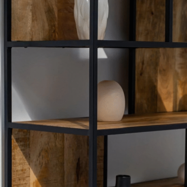 Ritzha Irida Shelf Unit with Two Drawers | Wooden Bookshelf + Iron