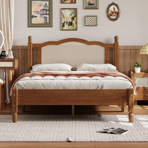 1 Ritzha Wooden Cane Beds With Classic Style