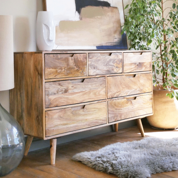 Ritzha Oslo Light Teak Wood Large Chest of Drawers