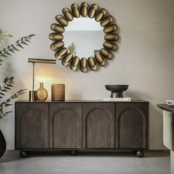 Ritzha Wooden Large Sideboard With Ball Feet In Walnut Finish