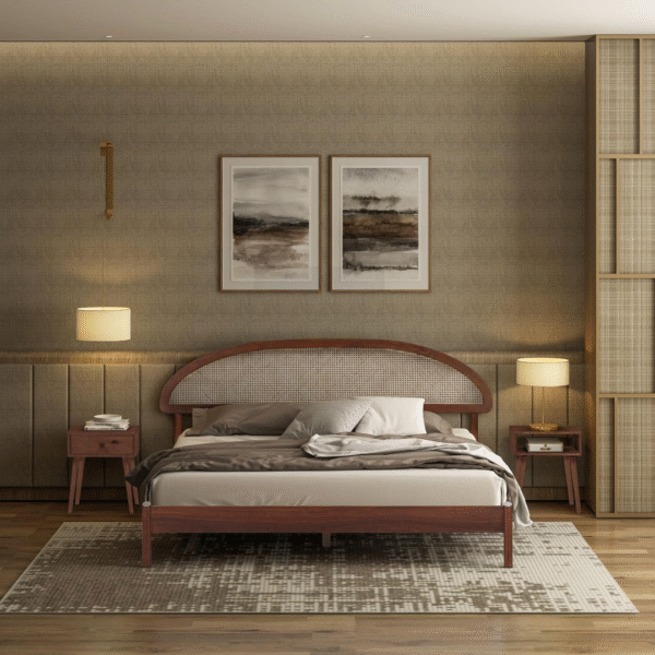 Ritzha Wooden Beds with Cane Finish In Honey Finish