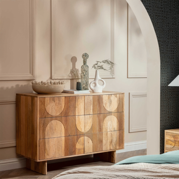 Ritzha Zuberi Natural Teak Wood 6 Drawer Chest of Drawers