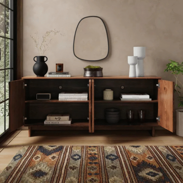 Ritzha Inga Large Sideboard In Oak Wood In Dark Honey Finish
