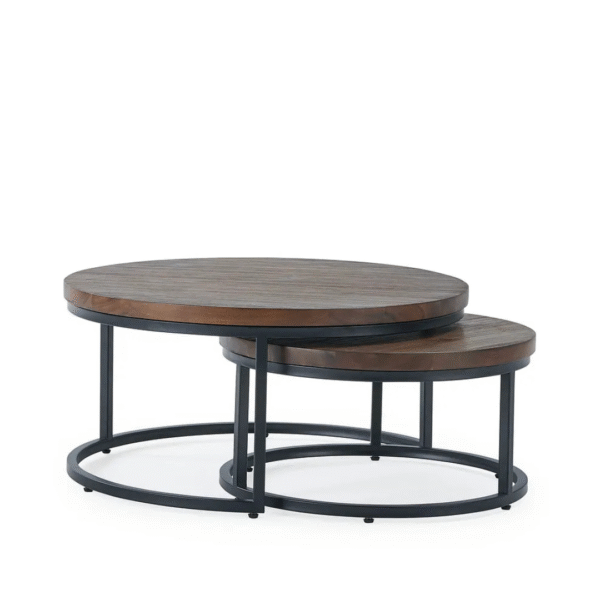 Ritzha Detroit Oak Wooden Coffee Table Set of 2 With Metal legs
