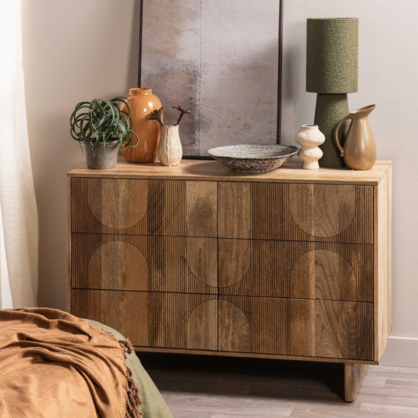 Ritzha Zuberi Natural Teak Wood 6 Drawer Chest of Drawers