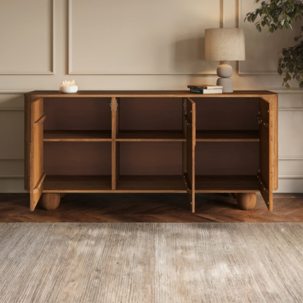 Ritzha Large Teak Wood Sideboard with Ball Feet - Ivan