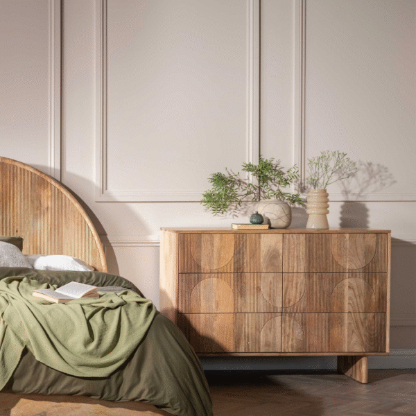 Ritzha Zuberi Natural Teak Wood 6 Drawer Chest of Drawers