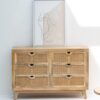 Natural teak rattan sideboard with six drawers.