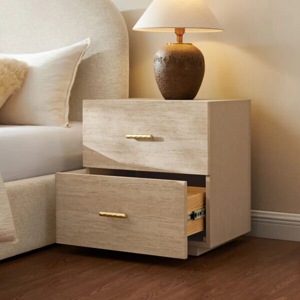 Ritzha Renata Travertine-Textured Nightstand Bedside