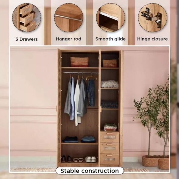 Java 3-Door Wardrobe with 3 Drawers and Mirror