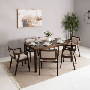 Ritzha Solid Wood 6-Seater Dining Set – Brown