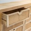 Natural teak rattan sideboard with six drawers.
