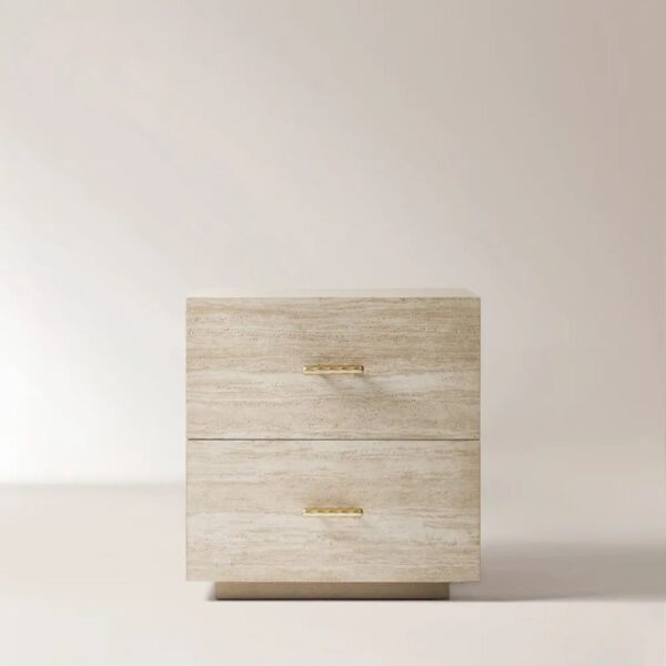 Ritzha Renata Travertine-Textured Nightstand Bedside