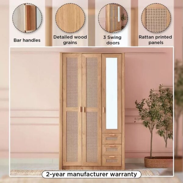 Java 3-Door Wardrobe with 3 Drawers and Mirror
